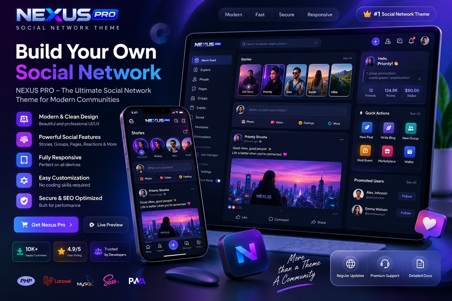 Nexus Pro – Ultra-Modern Glassmorphism & App-Style Social Theme for Sngine Screenshot 4