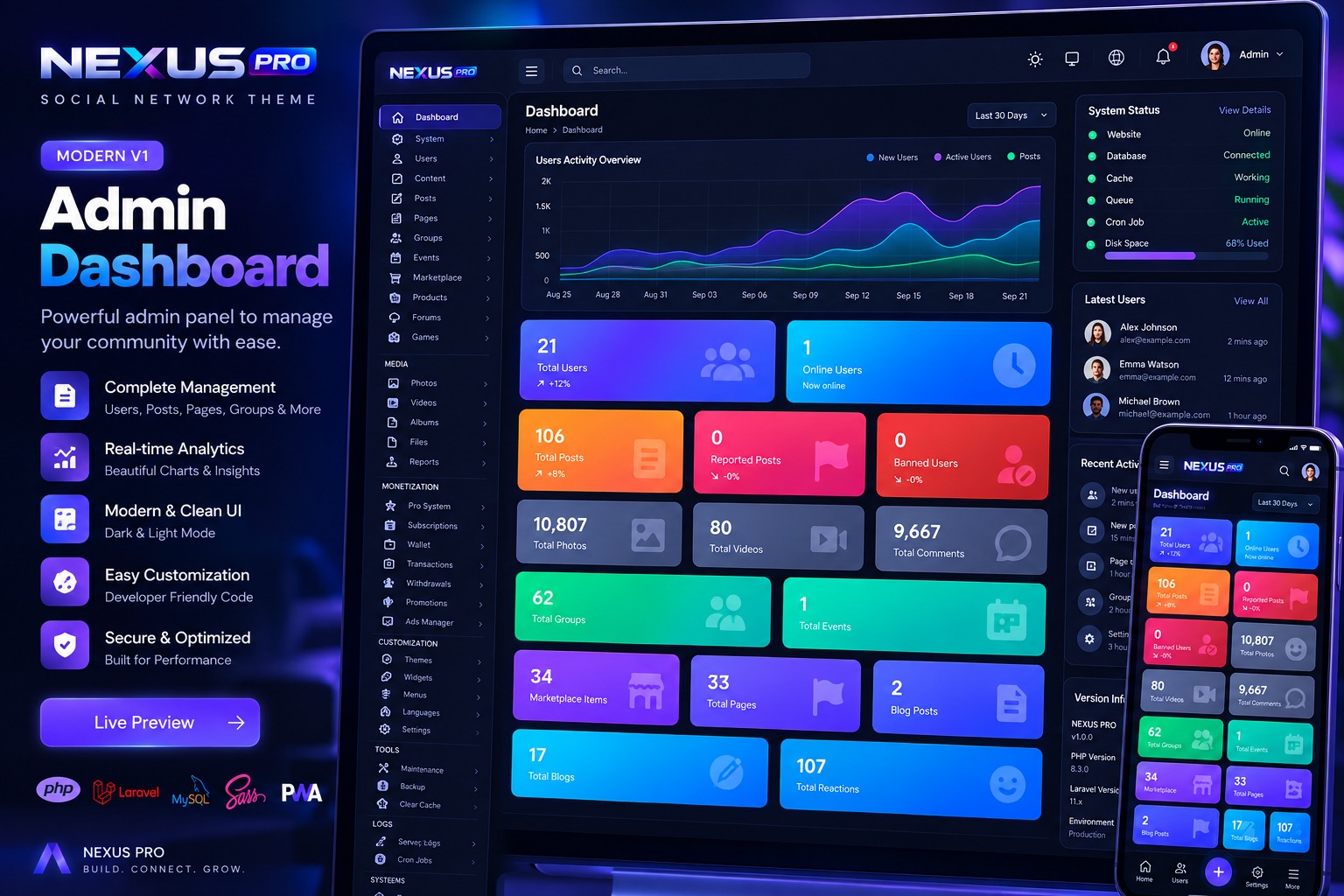 Nexus Pro – Ultra-Modern Glassmorphism & App-Style Social Theme for Sngine Screenshot 1