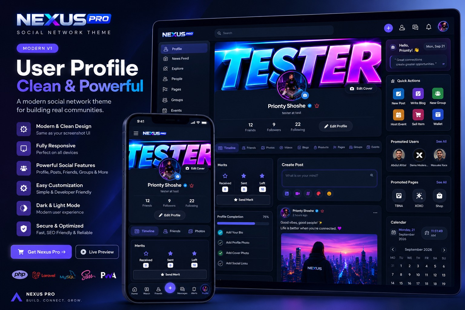 Nexus Pro – Ultra-Modern Glassmorphism & App-Style Social Theme for Sngine Screenshot 2