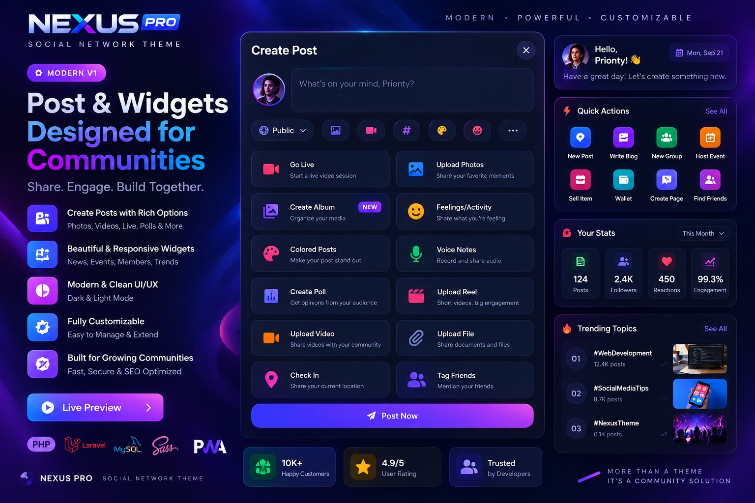 Nexus Pro – Ultra-Modern Glassmorphism & App-Style Social Theme for Sngine Screenshot 3
