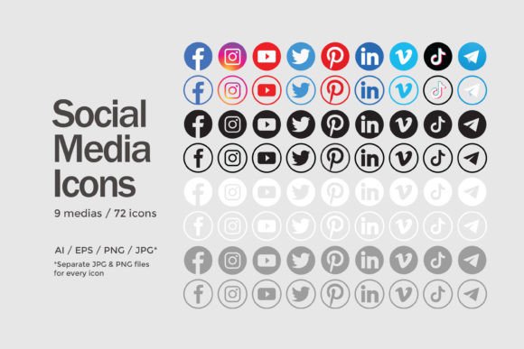 Circle Social Media Icons Set - 72 Icons