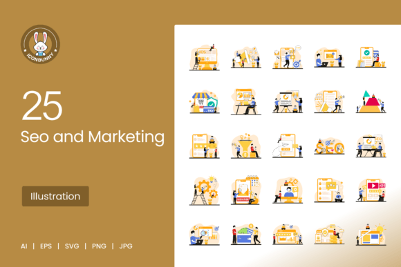 25 SEO and Marketing Illustration Icons