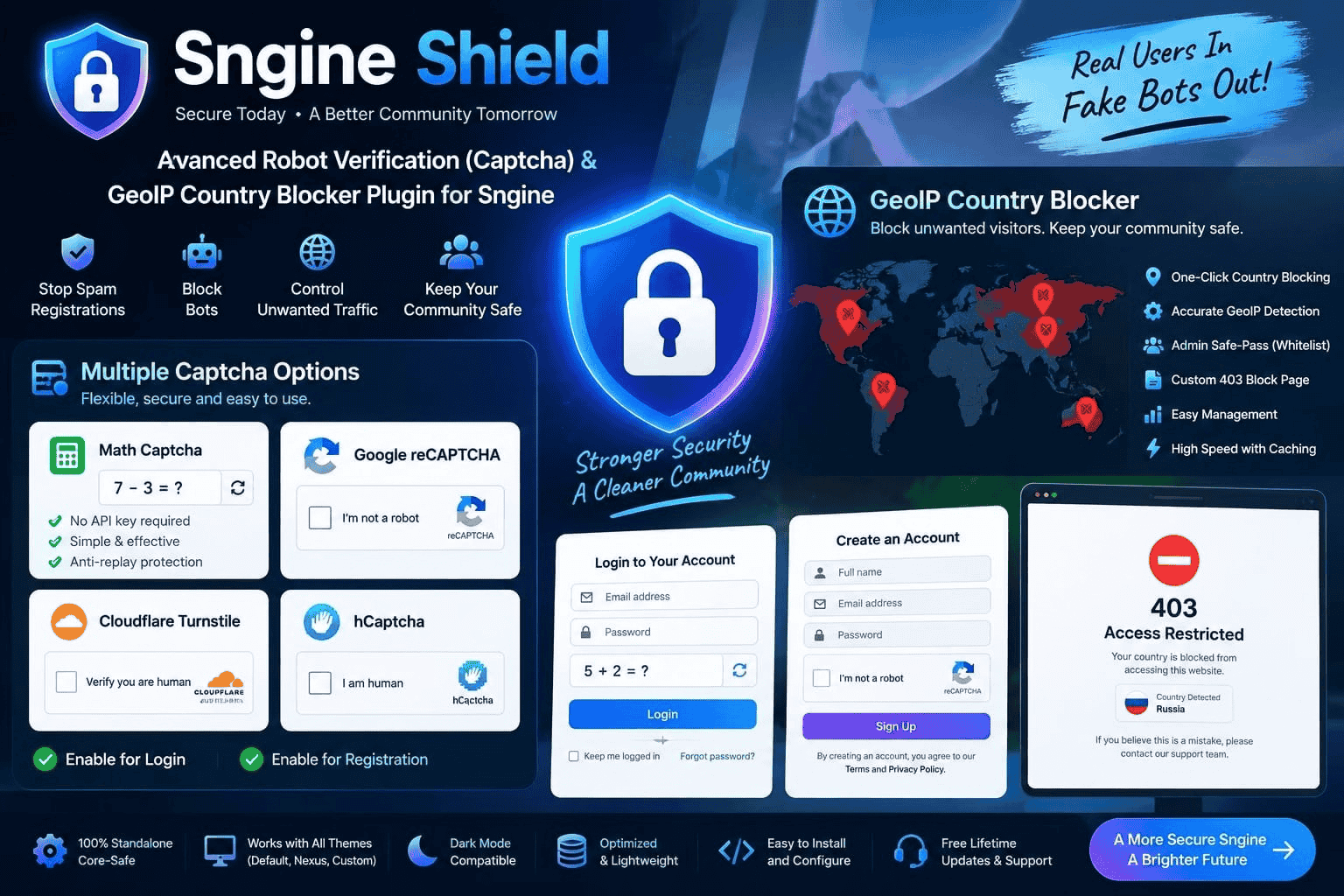 Sngine Shield – Advanced Robot Verification & GeoIP Country Blocker
